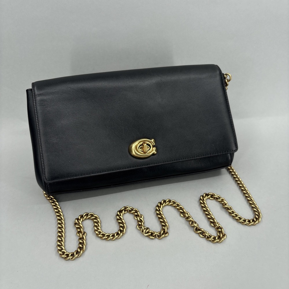 Coach Bag Small Black Leather Chain Crossbody Turnlock Shoulder Purse Alexa